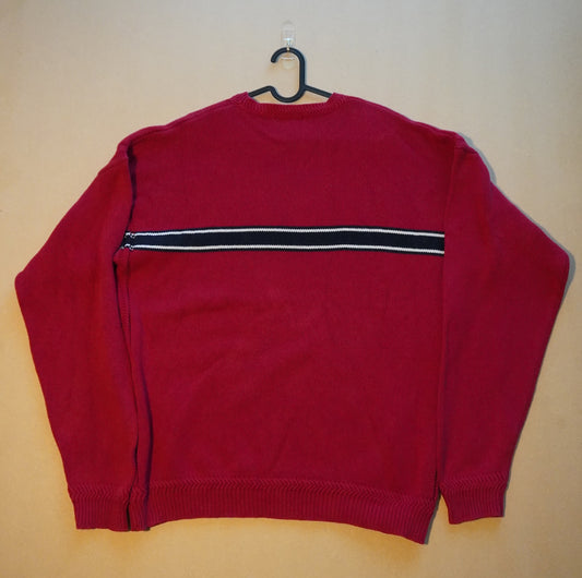 Nautica Red Striped Textured Crewneck Sweater