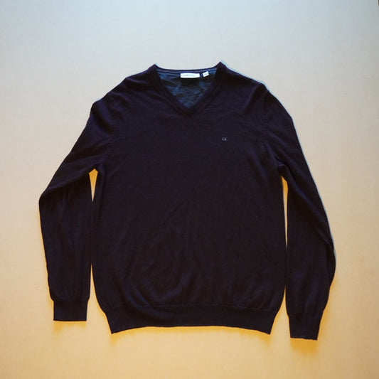 Calvin Klein Italian Merino Dark Purple V-neck Knit Jumper