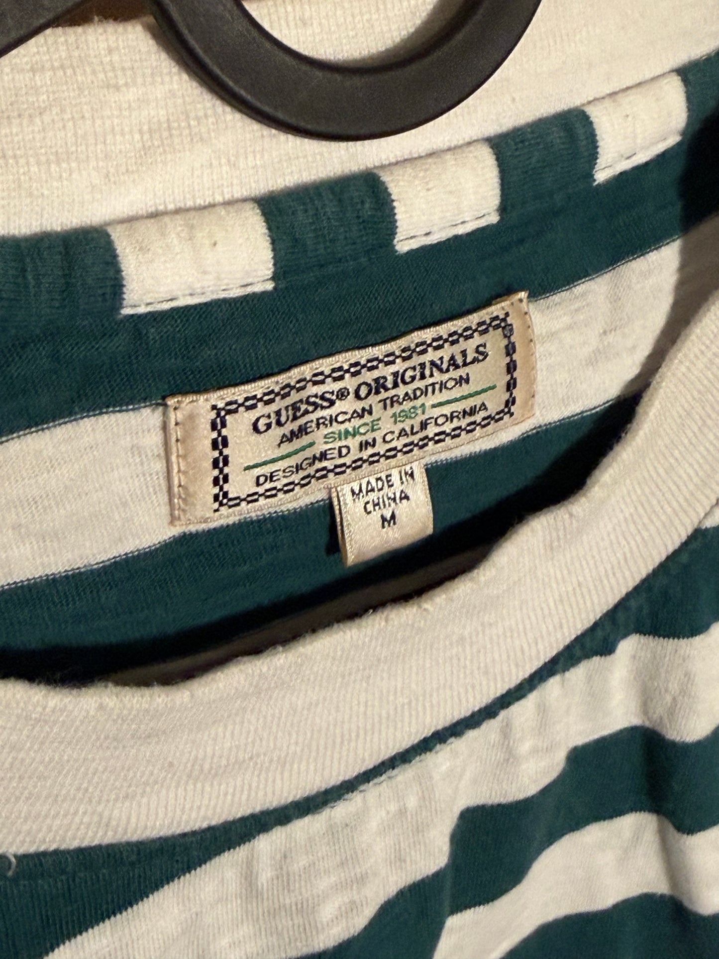 GUESS Originals Green & White Striped Tee (M)