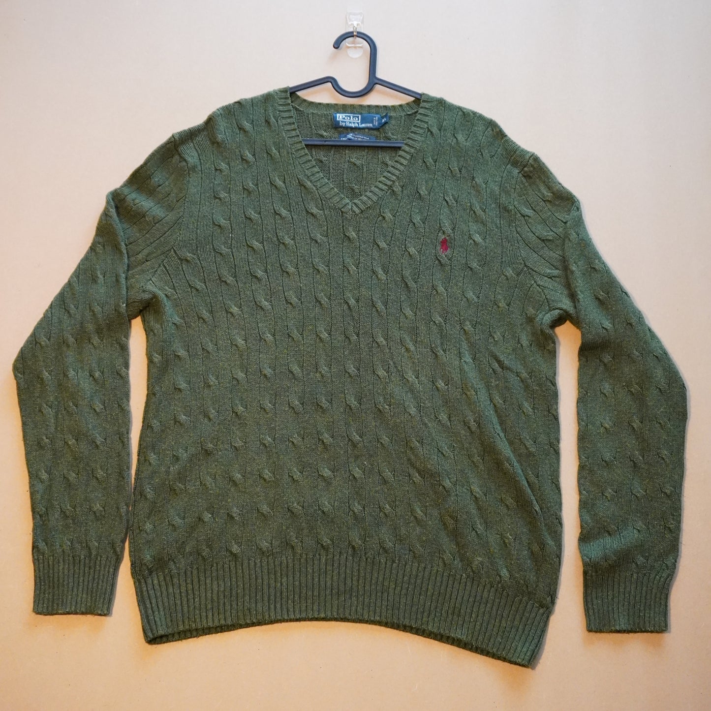 Polo Ralph Lauren Cactus Green Cable-Knit V-Neck Sweater