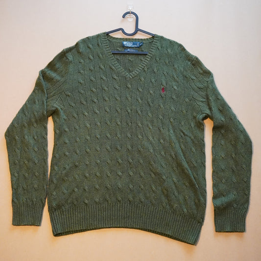 Polo Ralph Lauren Cactus Green Cable-Knit V-Neck Sweater