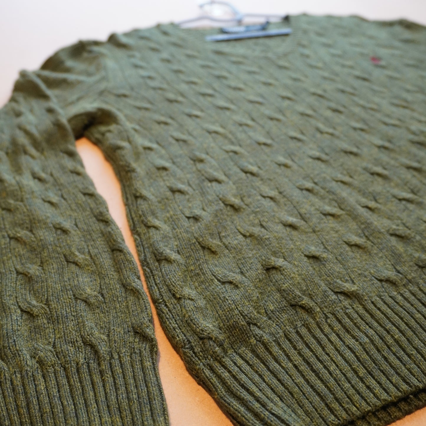 Polo Ralph Lauren Cactus Green Cable-Knit V-Neck Sweater